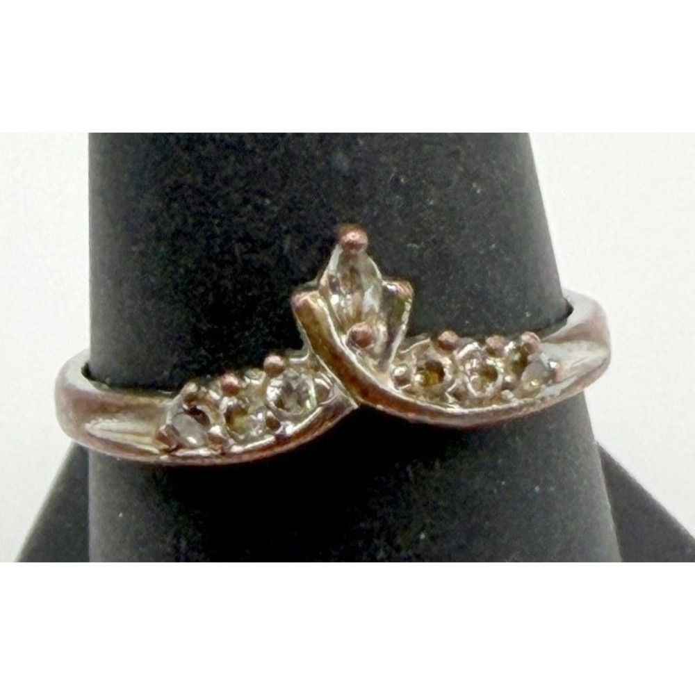 Silver Tone Blue Glass Rhinestone Ring Size 10 Marked NV Sparkly
